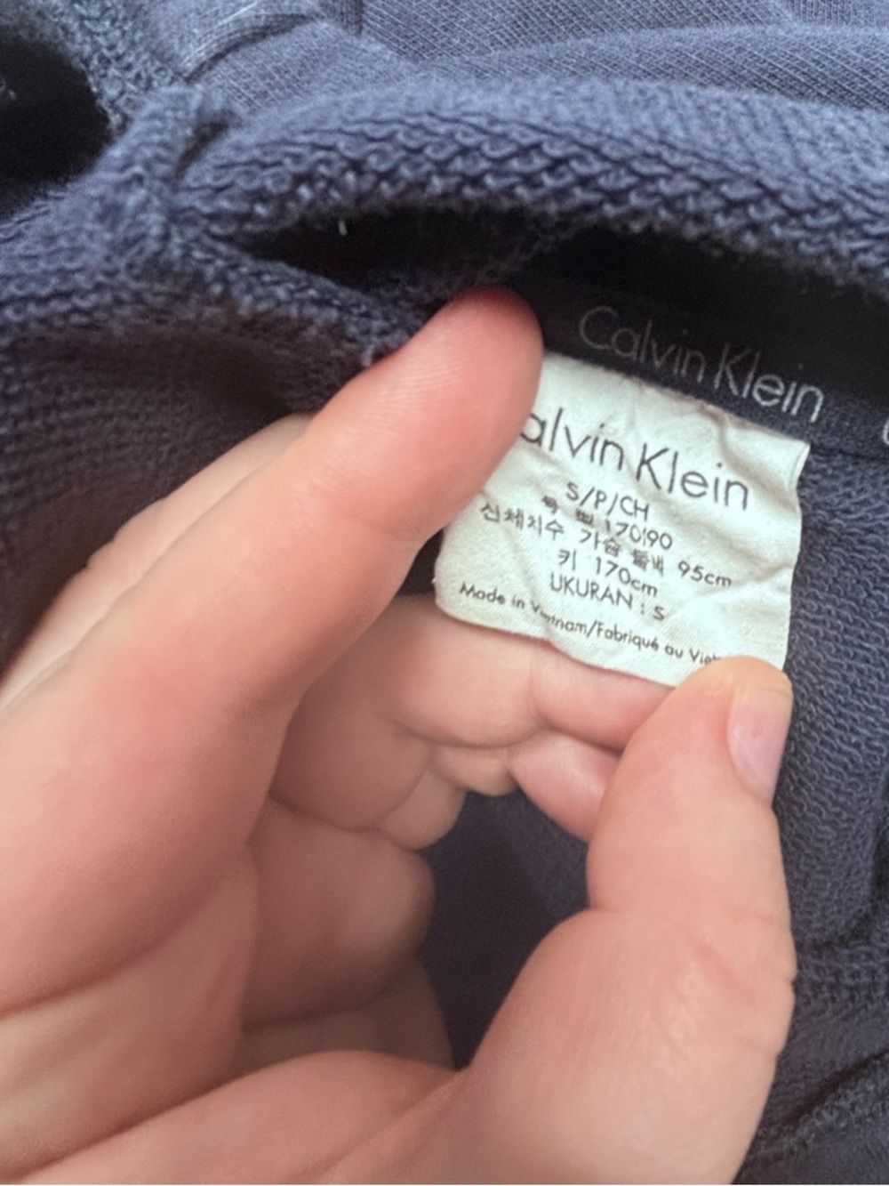 Calvin Klein Navy Blue Striped Hoodie with Logo Waistband - Small - Picture 3 of 5